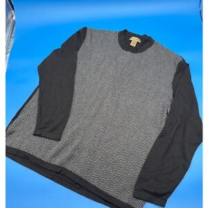 AXIST Men's XL Crew Neck Long Sleeve Sweater Y2K Herringbone Knit Black Gray